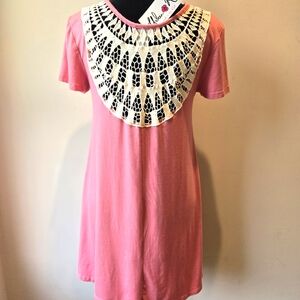 Urban Rose Women's Lace Back Loose Fit Tunic Short Sleeve Top